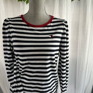 Tommy Hilfiger Black and White Striped Long Sleeve Top with Red Trim